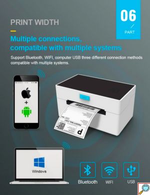 Ασύρματος Θερμικός Εκτυπωτής 104mm 203DPI με USB/LAN/Bluetooth Andowl Λευκό