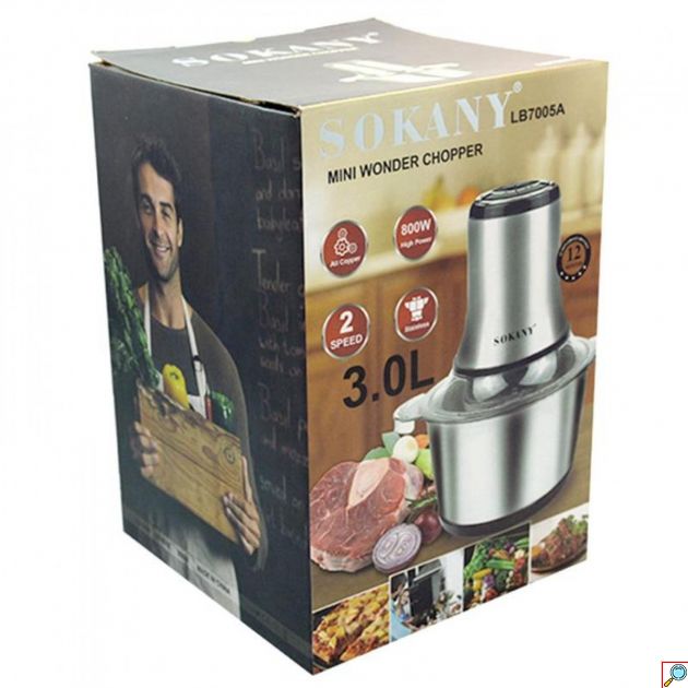 SOKANY LB7005A Mini Wonder Chopper – Ηλεκτρικός Πολυκόφτης 800W | 3L Χωρητικότητα, 2 Ταχύτητες, Ανοξείδωτο Ατσάλι