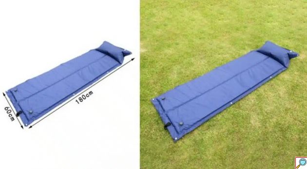 Αδιάβροχο Φουσκωτό Στρώμα με Ενσωματωμένο Μαξιλάρι και Μπλε Σχέδιο – Μονό 180x60x2.5cm