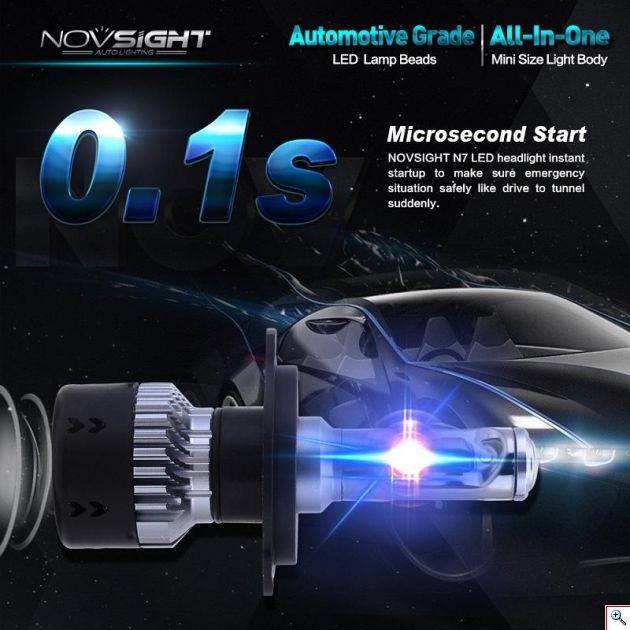 Mini Size LED Φώτα Αυτοκινήτου NovSight H4 6500K 10000LM (2x5000) 70W (2x35W) CAN BUS - Λαμπτήρες Πορείας Υψηλής Φωτεινότητας