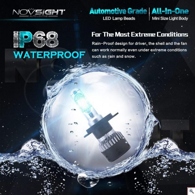 Mini Size LED Φώτα Αυτοκινήτου NovSight H4 6500K 10000LM (2x5000) 70W (2x35W) CAN BUS - Λαμπτήρες Πορείας Υψηλής Φωτεινότητας