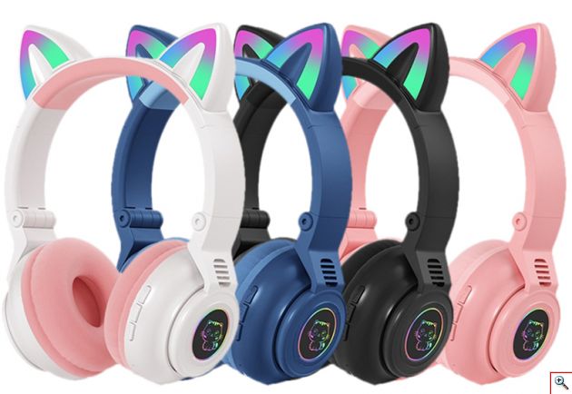 LED Bluetooth Ασύρματα On-Ear Ακουστικά Αυτιά Γάτας με Εναλλασσόμενο Φωτισμό - Wireless Cat Ear Headphones Λευκό/Ροζ