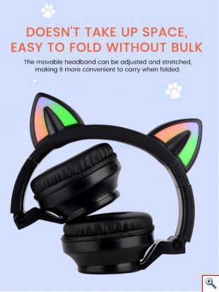 LED Bluetooth Ασύρματα On-Ear Ακουστικά Αυτιά Γάτας με Εναλλασσόμενο Φωτισμό - Wireless Cat Ear Headphones Λευκό/Ροζ