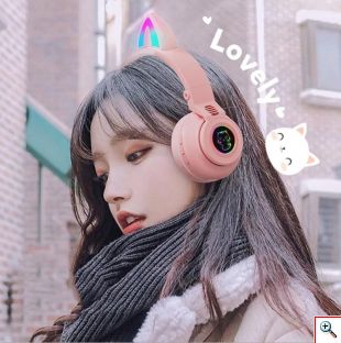 LED Bluetooth Ασύρματα On-Ear Ακουστικά Αυτιά Γάτας με Εναλλασσόμενο Φωτισμό - Wireless Cat Ear Headphones Λευκό/Ροζ