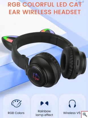 LED Bluetooth Ασύρματα On-Ear Ακουστικά Αυτιά Γάτας με Εναλλασσόμενο Φωτισμό - Wireless Cat Ear Headphones Λευκό/Ροζ