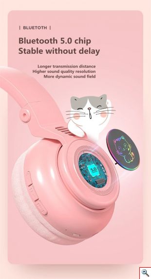 LED Bluetooth Ασύρματα On-Ear Ακουστικά Αυτιά Γάτας με Εναλλασσόμενο Φωτισμό - Wireless Cat Ear Headphones Λευκό/Ροζ