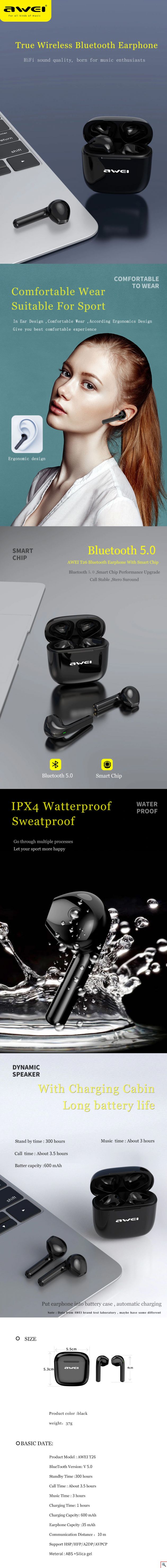 Ακουστικά Bluetooth με Touch Control & Charging Box AWEI TWS 5.0