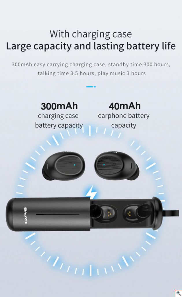 Awei T55 TWS Bluetooth V5.0 Stereo Sport Ακουστικά με Μικρόφωνο και Θήκη Φόρτισης