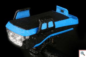 Αδιάβροχη USB Επαναφορτιζόμενη Βάση Κινητού Powerbank, Κόρνα & Φως Πορείας - Φακός LED 800lm Ποδηλάτου - LED Bicycle Horn Lamp Μπλε