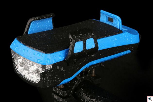 Αδιάβροχη USB Επαναφορτιζόμενη Βάση Κινητού Powerbank, Κόρνα & Φως Πορείας - Φακός LED 800lm Ποδηλάτου - LED Bicycle Horn Lamp Μπλε