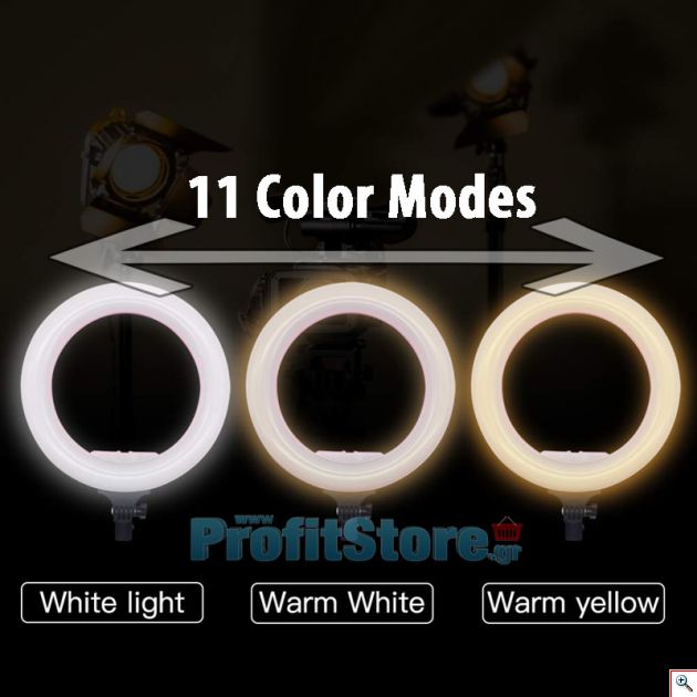 Επαγγελματικό Τηλεχειριζόμενο Φωτογραφικό Φωτιστικό Δαχτυλίδι 32cm Ring Lamp LED Light με 11 Χρώματα Φωτισμού, 11 Dimmer, Μεγάλο Τρίποδο & Βάση για Κάμερα ή Κινητό