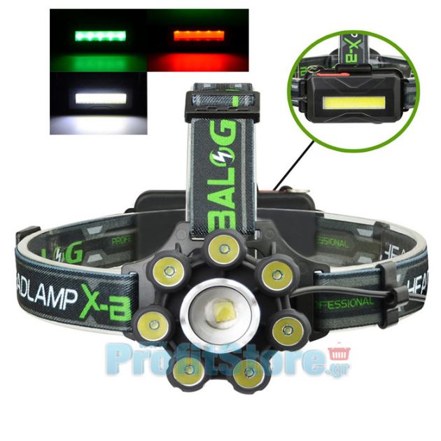 Διπλός Φακός Κεφαλής με 8 LED & Οπίσθια Φώτα Ποδηλάτου 400lm Υψηλής φωτεινότητας με Zoom - USB Επαναφορτιζόμενος Headlamp with Backhead Light