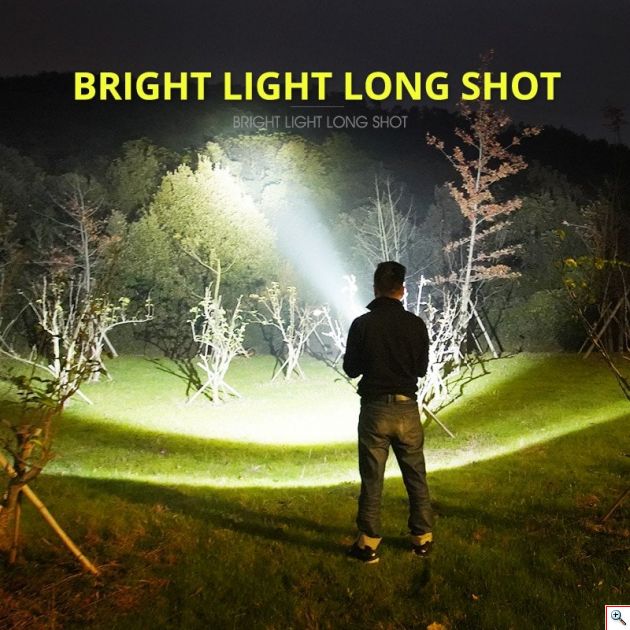 Αδιάβροχος Φακός Υπέρ - Υψηλής Φωτεινότητας CREE LED 2000 Lumens Αφής με 5 Λειτουργίες Φωτισμού & 4 x 18650 Μπαταρίες Επαναφορτιζόμενες USB Κυνηγετικος Flashlight