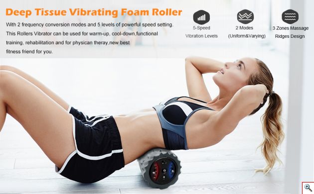 Ηλεκτρικό Foam Roller με 5 Ταχύτητες Δόνησης Μασάζ 29cm - Κύλινδρος Αποκατάστασης, Διάτασης Μυών & Ισορροπίας