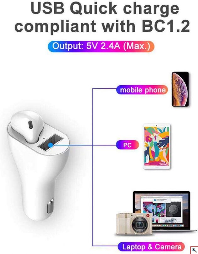 Βάση Φόρτισης USB Car Bluetooth με Ασύρματο Ακουστικό 2 σε 1