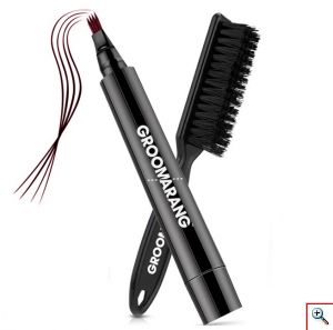 Αδιάβροχο Μολύβι - Τατουάζ & Βούρτσα για Γένια - Groomarang Beard Filler Pen & Brush Dark Brown 