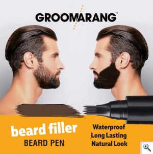 Αδιάβροχο Μολύβι - Τατουάζ & Βούρτσα για Γένια - Groomarang Beard Filler Pen & Brush Dark Brown