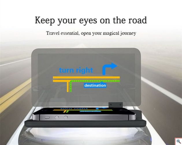 Βάση Κινητού με Καθρέπτη - Οθόνη Αντανάκλασης Αυτοκινήτου Αντιολισθητική HUD Head Up Display - Universal Smartphone Holder & HUD Display