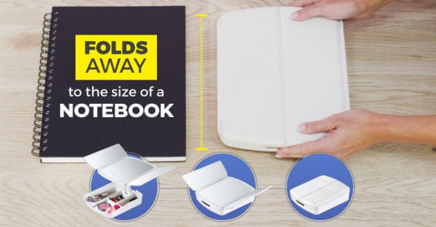 Τριπλός Καθρέφτης με Φωτισμό LED, Θήκη Μακιγιάζ & Έξτρα Μίνι Μεγεθυντικό Καθρεφτάκι - FoldAway Lighted Makeup Mirror