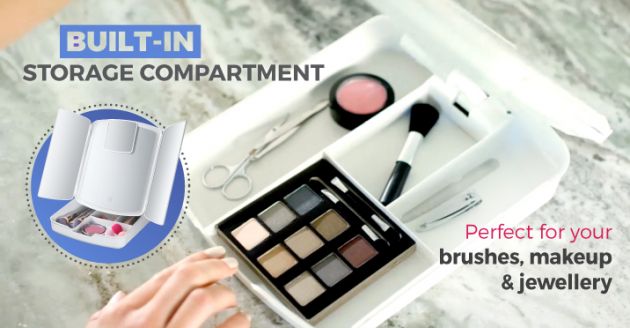 Τριπλός Καθρέφτης με Φωτισμό LED, Θήκη Μακιγιάζ & Έξτρα Μίνι Μεγεθυντικό Καθρεφτάκι - FoldAway Lighted Makeup Mirror