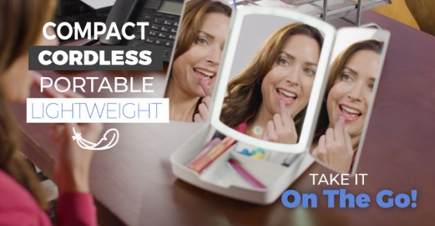 Τριπλός Καθρέφτης με Φωτισμό LED, Θήκη Μακιγιάζ & Έξτρα Μίνι Μεγεθυντικό Καθρεφτάκι - FoldAway Lighted Makeup Mirror