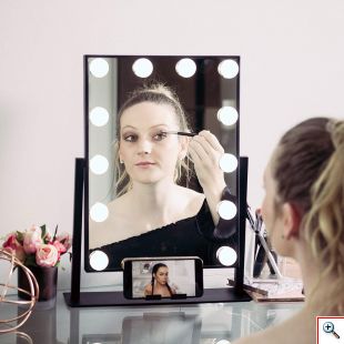 Μεγάλος Καθρέφτης Μακιγιάζ με 12 LED Ρυθμιζόμενο Φωτισμό Αφής 40x30cm - Mirror Makeup HD Beauty Μαύρο