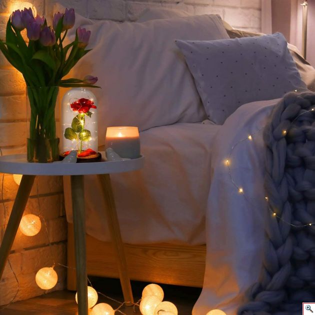 Διακοσμητικό Φωτιστικό Τριαντάφυλλο σε Βάζο με LED - Rose Light with Glass Dome