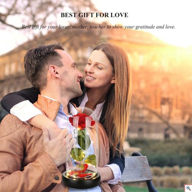 Διακοσμητικό Φωτιστικό Τριαντάφυλλο σε Βάζο με LED - Rose Light with Glass Dome