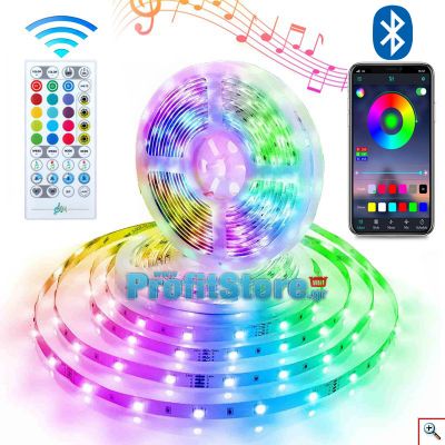 Έξυπνη Ταινία LED 5m Bluetooth με App Κινητού FunLit® RGB Φωτορυθμικό SMD5050 30LED/3W/m 220V & Ασύρματο Χειριστήριο - Αυτοκόλλητος Ατμοσφαιρικός Φωτισμός Εσωτερικού Χώρου