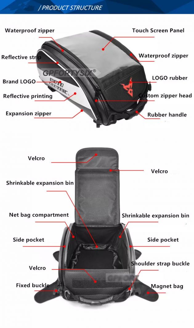 Carbon Επεκτεινόμενη Υπερανθεκτική Αδιάβροχη 4 σε 1 Μαγνητική Τσάντα Κράνους, Χειρός, Ώμου & Σέλας Αντανακλαστική Motocentric® σε Διάφορα Χρώματα