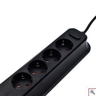 Πολύμπριζο Ασφαλείας με 4 Σούκο & 8 USB Θύρες 3.4Α 17W Moxom - Μαύρο