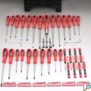 Σετ 100 Μαγνητικών Κατσαβιδιών από Ανοξείδωτο Χάλυβα με Ραφιέρα - Βάση