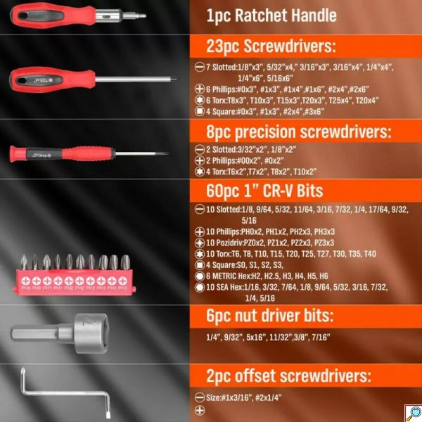 Σετ 100 Μαγνητικών Κατσαβιδιών από Ανοξείδωτο Χάλυβα με Ραφιέρα - Βάση