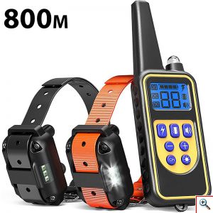 Σετ 2 x Επαναφορτιζόμενα Αδιάβροχα Ηλεκτρονικά Κολάρα Εκπαίδευσης Σκύλου με 3 Λειτουργίες & 200 Στάδια Έντασης με Ασύρματο Τηλεχειριστήριο & Φακό LED - 800m