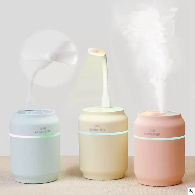 USB Υγραντήρας Χώρου, LED Φωτιστικό & Ανεμιστήρας 3 σε 1 - Humidifier, Mini Fan, Night Light 