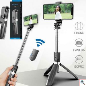 Ασύρματο 360ᵒ Bluetooth Πτυσσόμενο Μπαστούνι Κινητού 90cm & Τρίποδο για Selfie Φωτογραφίες με Χειριστήριο - Wireless Tripod Selfie Stick Μαύρο