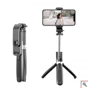 Ασύρματο 360ᵒ Bluetooth Πτυσσόμενο Μπαστούνι Κινητού 90cm & Τρίποδο για Selfie Φωτογραφίες με Χειριστήριο - Wireless Tripod Selfie Stick Μαύρο