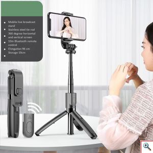 Ασύρματο 360ᵒ Bluetooth Πτυσσόμενο Μπαστούνι Κινητού 90cm & Τρίποδο για Selfie Φωτογραφίες με Χειριστήριο - Wireless Tripod Selfie Stick Μαύρο
