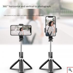 Ασύρματο 360ᵒ Bluetooth Πτυσσόμενο Μπαστούνι Κινητού 90cm & Τρίποδο για Selfie Φωτογραφίες με Χειριστήριο - Wireless Tripod Selfie Stick Μαύρο