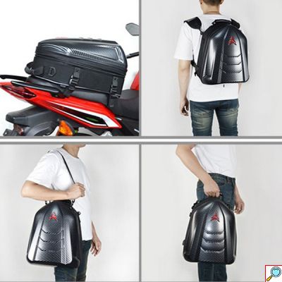 Carbon Επεκτεινόμενη Υπερανθεκτική Αδιάβροχη 4 σε 1 Τσάντα Κράνους, Χειρός, Ώμου & Ουράς Μηχανής 48L με Ιμάντες Motocentric® - Γκρι