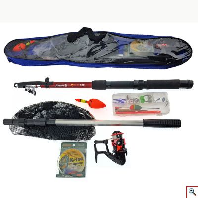 Πλήρες Σετ Ψαρέματος με Τηλεσκοπικό Καλάμι 3,0μ, Μηχανάκι Weike DW1000, Απόχη Αγκίστρια, Φελλούς & Δολώματα