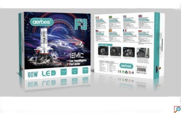 H7 Σετ 2 Τεμάχια Led Λάμπες F3 Αυτοκινήτου 60W 7200lm με Δέσμη 360° και Αδιάβροχη Προστασία IP65 - Led Headlight