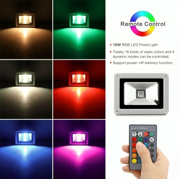 Αδιάβροχος LED RGB Προβολέας 10W με Τηλεχειριστήριο - JORTAN