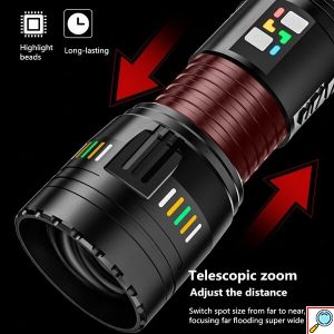 Επαναφορτιζόμενος Φακός LED Αδιάβροχος IP67 με Μέγιστη Φωτεινότητα 40000lm και Λειτουργία Strobe X-Balog