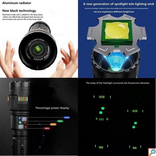 Επαναφορτιζόμενος Φακός LED Αδιάβροχος IP67 με Μέγιστη Φωτεινότητα 40000lm και Λειτουργία Strobe X-Balog