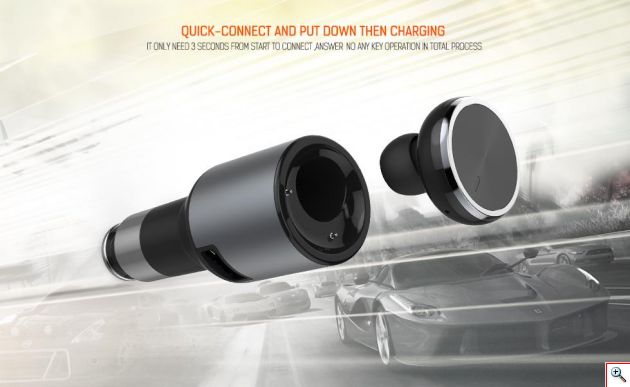 Handsfree Bluetooth Ακουστικό Ψείρα & USB Ταχύ-Φορτιστής 2,4A Αυτοκινήτου LDNIO®