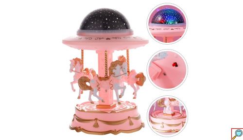 Περιστρεφόμενο Φωτιστικό Καρουζέλ με Μουσική και LED Προβολέα Έναστρου Ουρανού