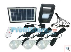 Ηλιακό Πακέτο Φωτισμού Τηλεχειριζόμενο με Panel 3W, Μπαταρία, Φακό, Θύρα USB, 3 Λάμπες Led
