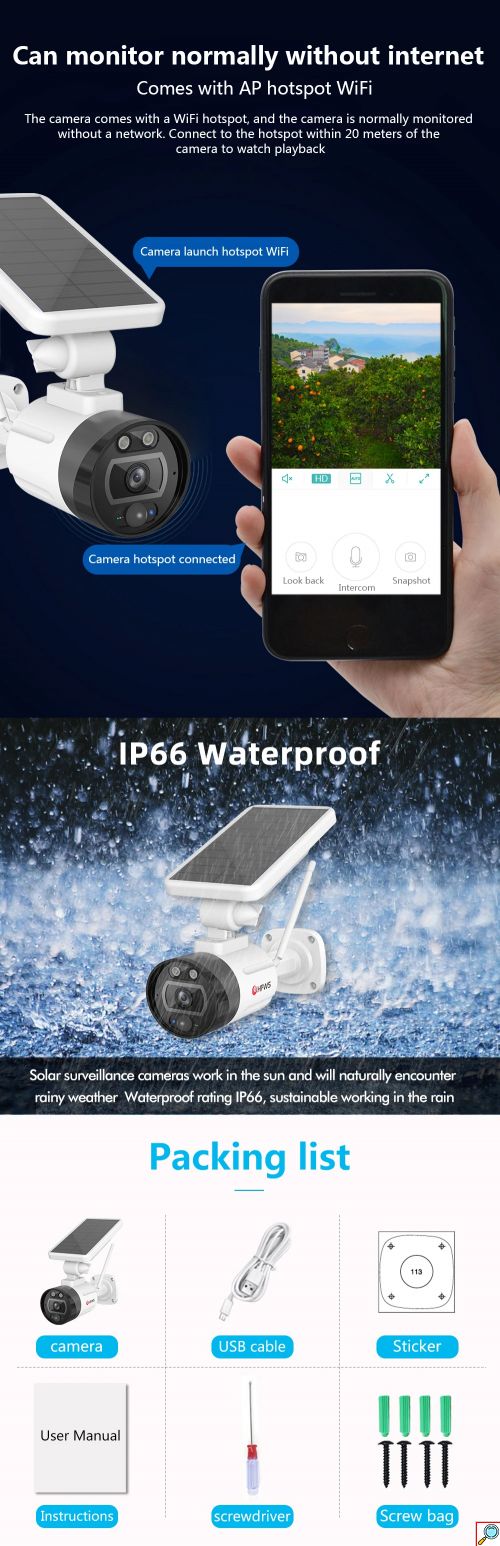 Εξωτερική Αδιάβροχη Ασύρματη Κάμερα 1080p Full HD με Ηλιακό Πάνελ, Wifi, Ανιχνευτή Κίνησης, Μικρόφωνο-Ηχείο και Παρακολούθηση μέσω Εφαρμογής Tuya 