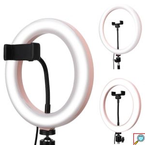 Ring Light 2700-5500K με Βάση για Κινητό, 3 Λειτουργίες Φωτισμού και Ρύθμιση Έντασης 26cm